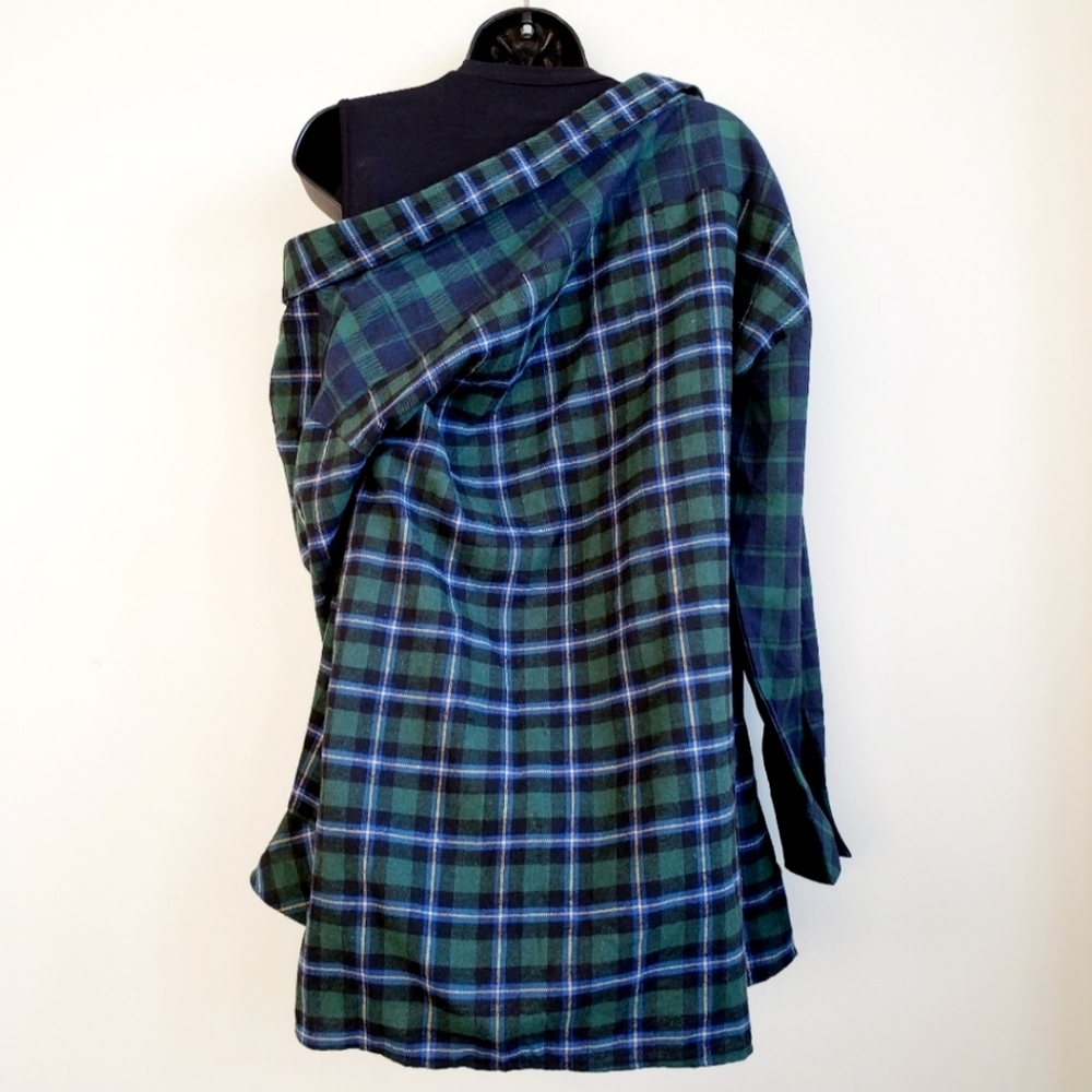 New NASTY GAL 2 in 1 Spliced Plaid Flannel Check Shirt Dress S Y2K - Picture 3 of 4